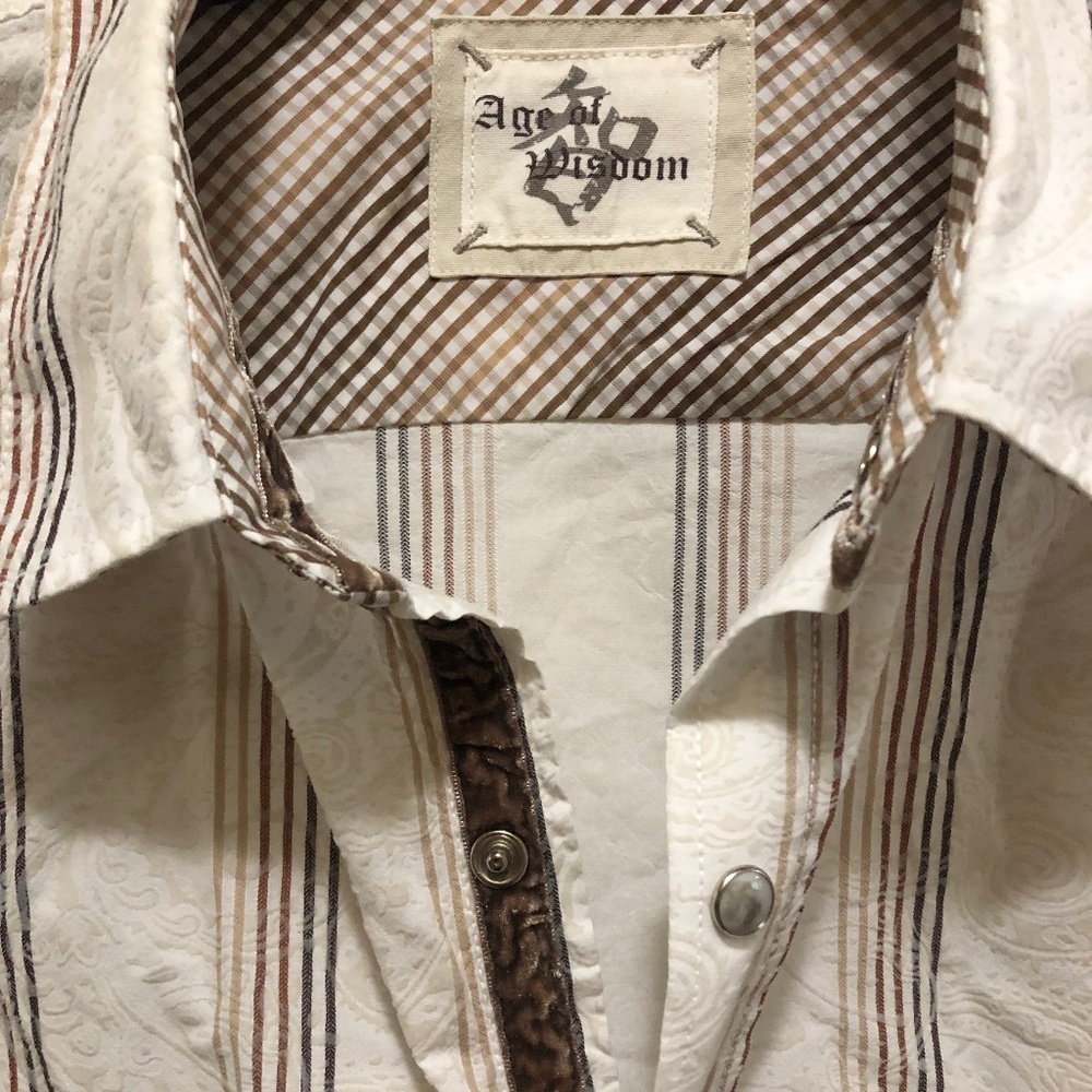 Age of Wisdom velour detail mens button down shirt snap front XXL